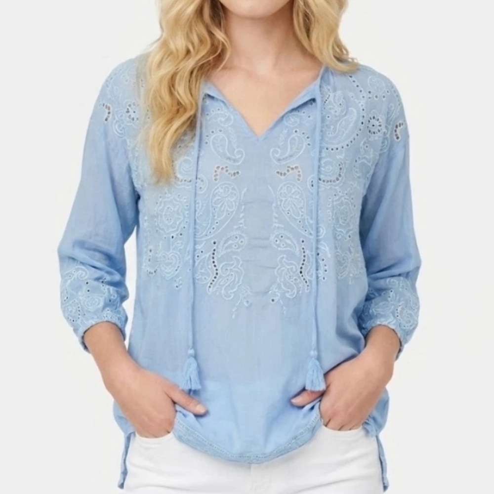 JOHNNY WAS Cachemire Zadonia Tunic Top in Endless Sky sz XL